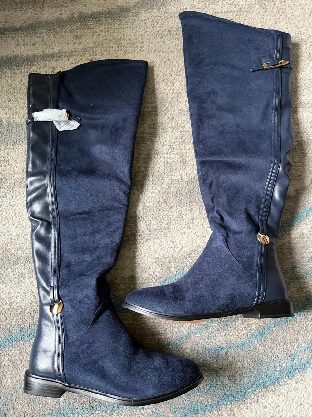 Seventh Avenue Size 19W Over-the-Knee Navy Suede-Look Riding Boots with Side Zip